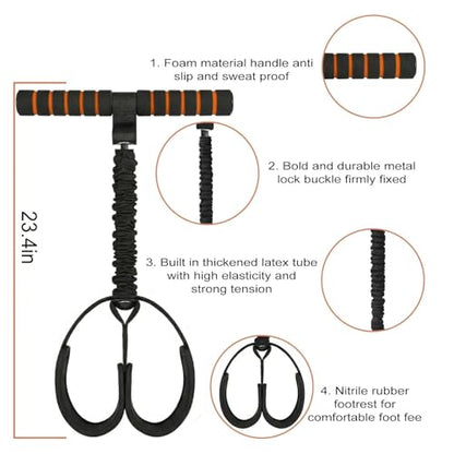 Durable Pedal Resistance Band with Handle, Thickened Latex Tubes and Soft Foam Fabric Foot Pedal, Sit Up Exercise Equipment Portable Unisex Resistance Exercise Bands(Black + Orange)