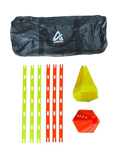 Arriba Sports Cone Hurdle Set; Training Cones and Agility Poles: Agility Training Set; 12 Cones and 6 Agility Poles with Carry Bag