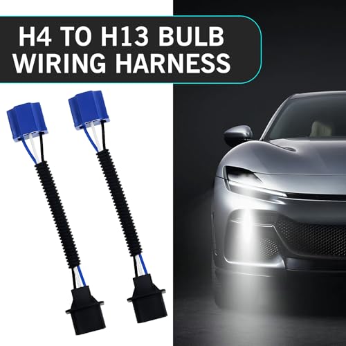 2 PCS H13 to H4 Bulb Adapter, Waterproof Male and Female Plug Conversion Wiring Harness, Plug and Play Heat-resistant Connector, Universal for Cars Bulb Modification Accessory (Black)