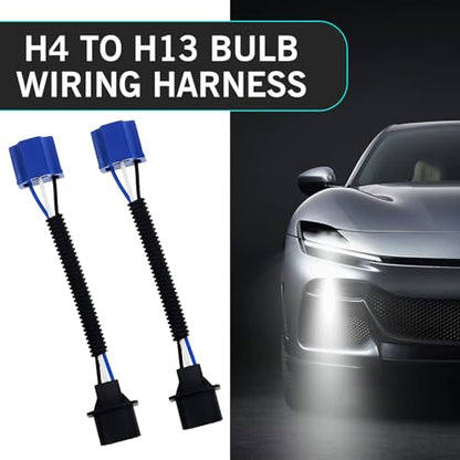 2 PCS H13 to H4 Bulb Adapter, Waterproof Male and Female Plug Conversion Wiring Harness, Plug and Play Heat-resistant Connector, Universal for Cars Bulb Modification Accessory (Black)