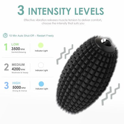 Silicone Vibrating Massage Ball with Rolling Head, 3-Speed Myofascial Massage Roller for Plantar Fasciitis Relief, Hip & Psoas Release, Trigger Point Therapy for Neck, Back, Foot (Black) - color: Black