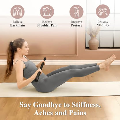 Yoga Stick for Stretching, 5ft Exercise Stick for Mobility & Flexibility, Bamboo Stretch Bar and Posture Pole with Non-Slip Grip - Includes Free Video Guide - color: Black