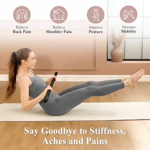 Yoga Stick for Stretching, 5ft Exercise Stick for Mobility & Flexibility, Bamboo Stretch Bar and Posture Pole with Non-Slip Grip - Includes Free Video Guide - color: Black