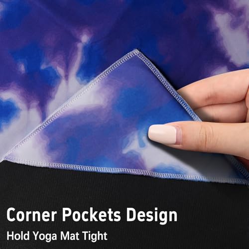 Hot Yoga Mat Towel with Corner Pockets Yoga Towels for Hot Yoga Non Slip with Travel Bag Sweat Absorbent Yoga Blankets Mat Cover for Workout Gym 70"x26" (Tie-dye-01, 70x26)