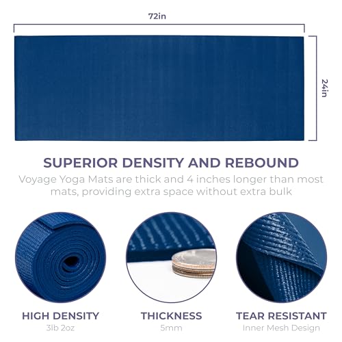 Voyage Yoga Mat, 10 Pack, 72" x 24" Professional Studio and Gym Bulk Yoga Mats, 5mm Thick, Durable, Anti-Tear, Non Slip Fitness and Exercise Mats - color: Dark Blue