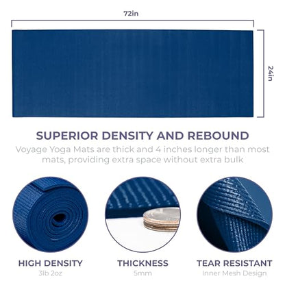 Voyage Yoga Mat, 10 Pack, 72" x 24" Professional Studio and Gym Bulk Yoga Mats, 5mm Thick, Durable, Anti-Tear, Non Slip Fitness and Exercise Mats - color: Dark Blue