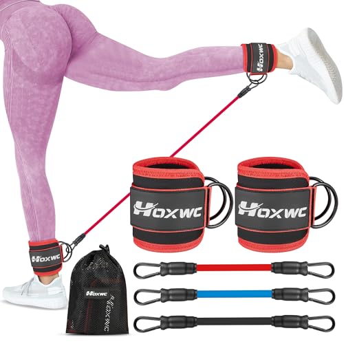 HOXWC Ankle Resistance Bands with Cuffs, Ankle Bands for Working Out, Ankle Resistance Band for Leg, Booty Workout Equipment for Kickbacks Hip Fitness Training, Exercise Bands for Butt Lift Women - color: red