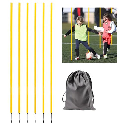 6 Pcs 5FT Adjustable Agility Training Poles for Soccer,Basketball,Football,Dog,Horse Training-Speed and Agility Training Equipment Sports Training Sticks with Stainless Steel Ground Nails - color: Yellow