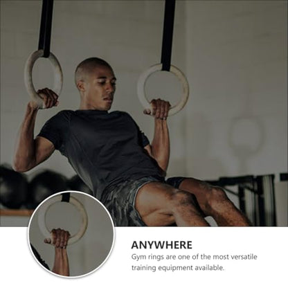 Wood Gymnastic Rings Fitness Rings Set with 4.5m Adjustable Straps 3.8cm Wide for Strength Training and Bodyweight Exercise at Home Or Outdoors