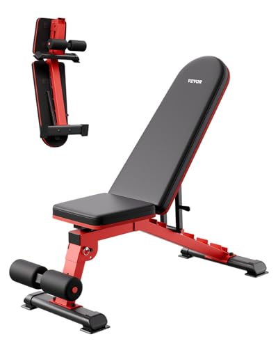 VEVOR Weight Bench, 1200lbs Heavy Duty Stable Weight Bench Press for Full Body Workout, Adjustable Exercise Sit up Bench for Home Gym Strength Training, Flat Bench with Quick Folding & Fast Adjustment