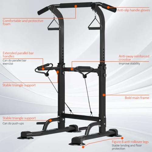 Power Tower Pull Up Dip Station Adjustable Height Multifunctional Home Strength Training Fitness Exercise Equipment, Simple Installation
