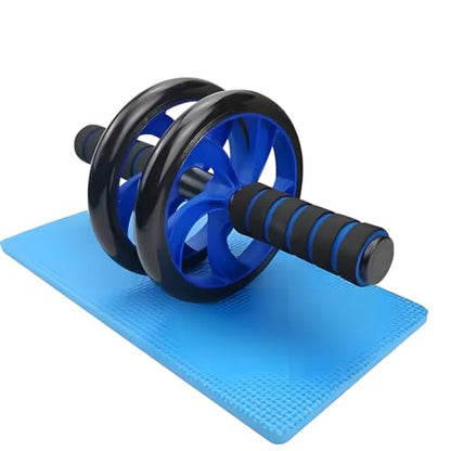 Abdominal Roller Wheels Ab Trainer with Knee Pad Core Workout Exercise Muscle Fitness Equipment Men Women for Home Office Gym Outdoors (Blue And Black)