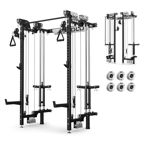 Mikolo Folding Squat Rack, Wall Mounted Power Rack with Cable Crossover Machine & LAT Pull Down, Functional Trainer with 5 Adjustable Function Modes, for Home Gym and Space Saving - color: Black, size: WR02 Pro-Forge (Rack Only)
