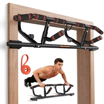 Sportneer 2026 Upgraded Pull up Bar for Doorway Pull Up Bar with Rotating Handles, Multi-Grip Door Pull Up Bar Upper Body Trainer, 440 lb Capacity, Home Gym Strength Training