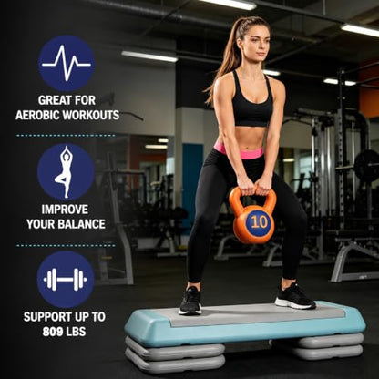 Aerobic Step Platform Height Adjustable Workout Step - color: Double-layer Base-Skyblue