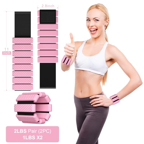 Pilates Wrist and Ankle Weights for Women, Adjustable 2 lbs Weighted Bangles for Men 1LB Each Arm Bands Foot Leg Weights for Walking Yoga Training Exercise Running Set of 2