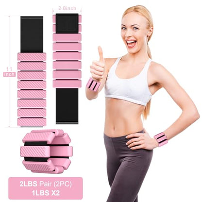 Pilates Wrist and Ankle Weights for Women, Adjustable 2 lbs Weighted Bangles for Men 1LB Each Arm Bands Foot Leg Weights for Walking Yoga Training Exercise Running Set of 2