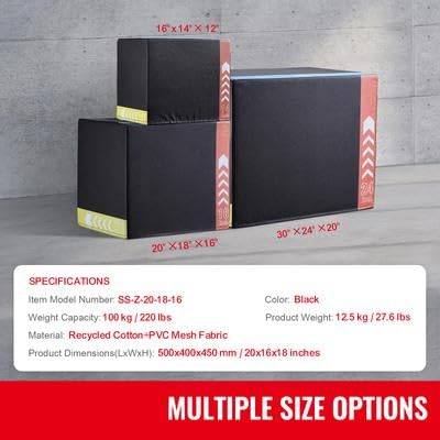 Happybuy 3-in-1 Plyometric Jump Box - 20/18/16 Inch Cotton Fitness BoxIdeal for Home Gym Training, Enhancing Agility and Strength. Anti-Slip, Black