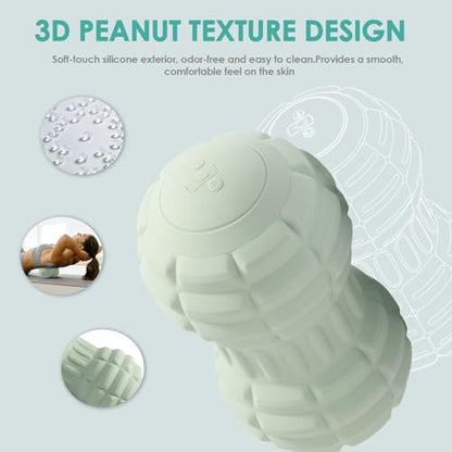 Silicone Vibrating Peanut Massage Ball Roller, Green | Water Resistant , Electric Double Lacrosse Massage Ball, 4 Intensities, For Muscle Tightness Deep Tissue, For Foot Back Hip