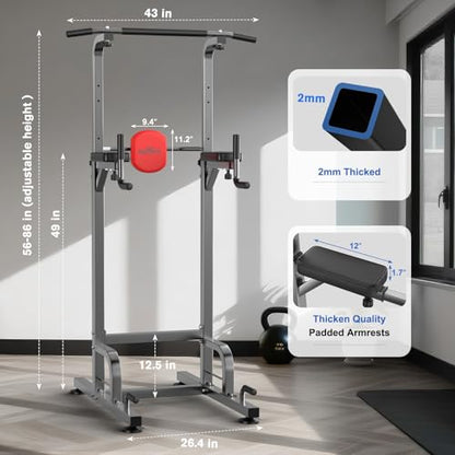 RELIFE REBUILD YOUR LIFE Power Tower Pull Up Bar Station Workout Dip Station for Home Gym Strength Training Fitness Equipment - color: Silver