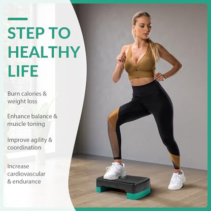 Fitvids 18" Aerobic Step Platform, Workout Stepper with Adjustable 2 Stackable Risers 3" 5.5" for Home Gym Small Space, Exercise Step, Multiple Option