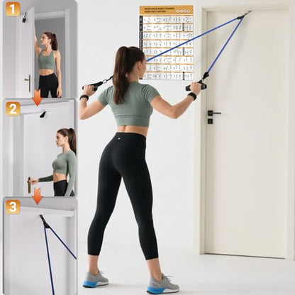 READAEER Resistance Bands, 10-150 LBS Exercise Bands with Handles, Ankle Straps & Door Anchor, Adjustable Workout Bands for Full Body Strength Training, Home, Gym & Travel - size: 10-150LBS