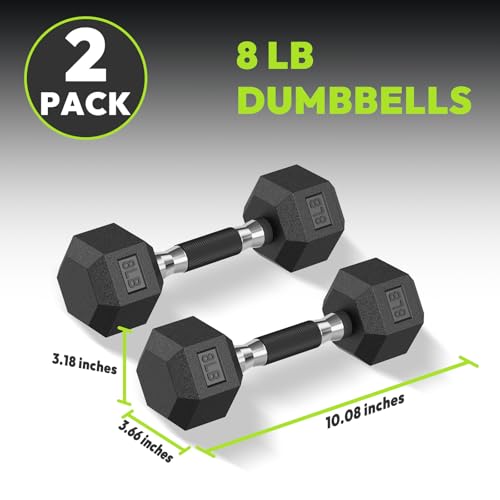 HANDBODE Hex Dumbbell Set 2.5-65 lb, Rubber Encased Hex Dumbbells for Home Gym, Weights Dumbbells Set of 2 Hand Weights for Strength Training & Fitness Exercise - size: 8 lb, Pair, style: Comfort Grip