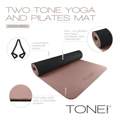 TONE Fitness Yoga Mat 1/4" Thick Non Slip Exercise & Pilates Mat for Home Workouts with Carrying Strap | Multiple Options