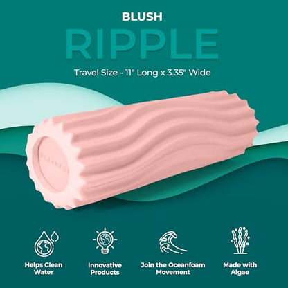 Ripple Travel Foam Roller (11" x 3.35") Firm Mini Foam Roller for Physical Therapy, Deep Tissue Massage, Back Pain - High Density, Ergonomic Wave Textured - Yoga, Pilates, Exercise (Blush)