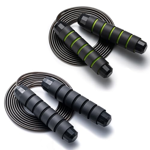 BOOMIBOO Jump Rope, Adjustable Jump Ropes,Skipping Rope Tangle-Free Rapid Speed with Ball Bearings for Women Men Kids,Exercise & Slim Body Jumprope at Home School Gym - color: Black+Green