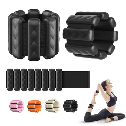 Pilates Wrist and Ankle Weights for Women - Adjustable Weighted Bangles for Men, 2 lbs Weighted Arm Bands Foot Leg Weights for Walking, Yoga, Training, Exercise, Running, Set of 2 (1LB Each) - color: Matte Black