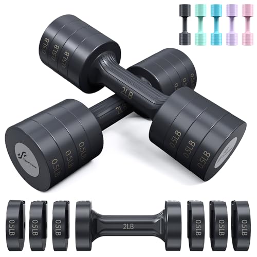 Sportneer Adjustable Dumbbells Hand Weights Set: 5 lb Dumbbell Set of 2 Each 2lb 3lb 4lb 5lb Free Weights Fast Adjust Weight 4 In 1 Weights Dumbbells Set for Women Men Home Gym Exercise Training - color: Carbon Black