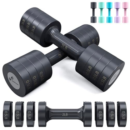 Sportneer Adjustable Dumbbells Hand Weights Set: 5 lb Dumbbell Set of 2 Each 2lb 3lb 4lb 5lb Free Weights Fast Adjust Weight 4 In 1 Weights Dumbbells Set for Women Men Home Gym Exercise Training - color: Carbon Black