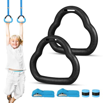 Gymnastics Rings Set with Adjustable 1m Straps, Sturdy Fitness Training Equipment for Strength and Pull-up Workouts, Blue Cartoon Design for Boys