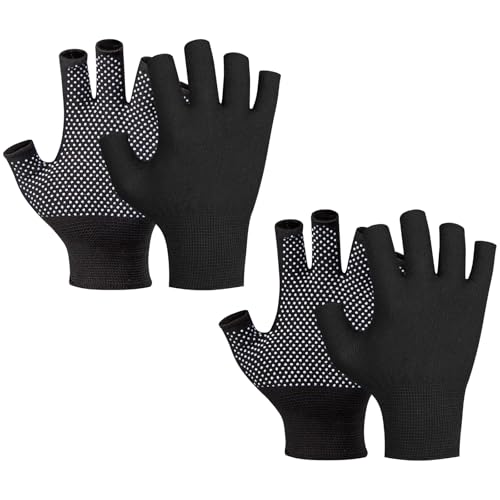 Fingerless Workout Gloves for Men and Women, Half Finger Work Glove, Black Pilates Gloves with Grip, Fitness Exercise Gloves for Yoga, Cycling, Gym, Running, Driving - Breathable, Anti-Slip, Stretchy - color: 2 Pairs