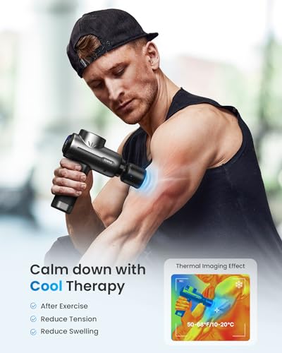 RENPHO Active+ Thermacool Deluxe Massage Gun with Heat and Cold and Charging Stand, Fathers Day Dad Gifts, App Control with Video-Guided Courses, Deep Tissue Handheld Massager, Carry Case - color: Gloss Black