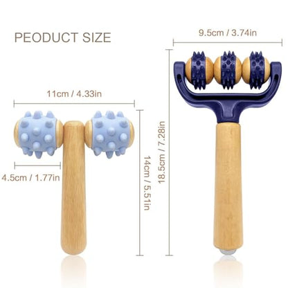 of 2 Multifunctional Massage Rollers with Wood Construction Suitable for Workout Recovery Circulation Improvement Portable Massager