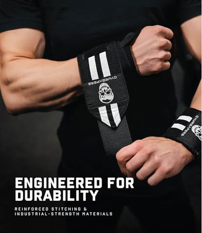 Gymreapers Weightlifting Wrist Wraps (IPF Approved) Professional Quality Wrist Support with Heavy Duty Thumb Loop - Best Wrap for Powerlifting Competition, Strength Training, Bodybuilding - color: White