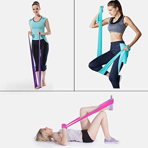 Therapy Flat Resistance Bands Set, Latex Free Flat Elastic Exercise Stretch Bands for Stretching, Flexibility, Pilates, Yoga, Ballet, Gymnastics, Rehab, Workout, Pink, Purple, Blue (3 Pack, 5 FT long) - color: Pink Blue Purple
