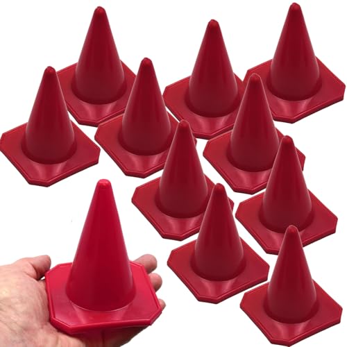 BlueDot Trading 4” Red Mini Plastic Traffic Cones | Set of 10 for Agility Training, RC Racing, Outdoor Activities, Sports Drills, Party Games
