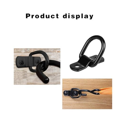 4 PCS D Rings Tie Down Anchors, All-Purpose Trailer Pull Rings, Multifunctional Fastening Buckles, Durable Door Catches, Cargo Mooring Tool Kit, for Most Cars, Trucks and Vans (Black)