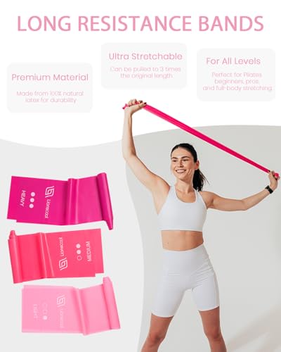Pilates Ring Set – 14" Anti-Deformation Magic Circle with Padded Handles, Mini Ball, Resistance Bands, Guide & Bag - color: Pink Pro