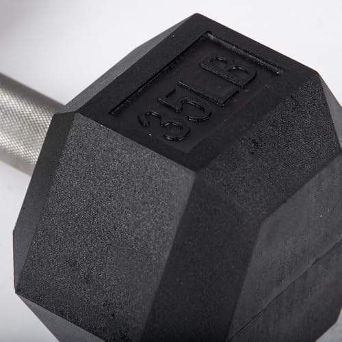 Titan Fitness Free Weights, Rubber Coated Hex Dumbbell, Straight Stainless Steel Handle, Strength Training, Full Body Workout - style: 35 pound Pair