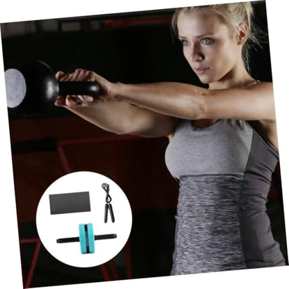 ABOOFAN Mute Ab Roller Wheel with Knee Pad and Jump Rope Non-slip Handles for Comfortable Grip Silent Core Strength Trainer for Women and Beginners Blue and Black Fitness Equipment for