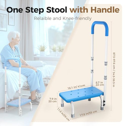 Medical Step Stool with Handle for Elderly - Sturdy Lightweight Step Stool for Bedside for Adults, Non-Skid Rubber Platform Stepping Stool, Safely Supports up to 330 Pounds,Blue