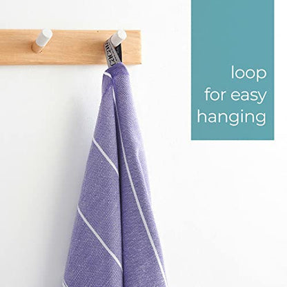 Cacala 100% Turkish Cotton Kitchen Tea Towels, Highly Absorbent Luxury Soft Quick Drying Dish Towel with Hanging Loop for Gym, Yoga, Bath, Sports, Cleaning and Kitchen (23 x 36), Dark Purple