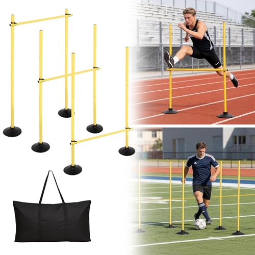 2-in-1 Adjustable Agility Hurdles, 3 Set/6 Set Hurdles Training Equipment with Heavy-Duty Rubber Bases & Portable Storage Bag, Perfect for Track, Soccer, Plyometric, Fitness & Dog Agility