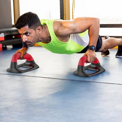 SELEWARE Push Up Bars Pushup Stands Push Up Handles w/Soft Rubber Handles - color: B: Black & Red