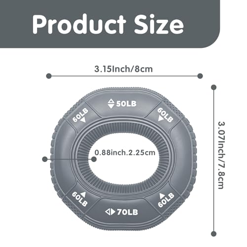 Hand Grip Strengthener, 3 in 1 Grip Strength Trainer, Fingers Exerciser - Silicone Rings for Muscle Training Sports Rock Climbing Finger Rehabilitation Training, Adjustable 50-60-70LB, Grey
