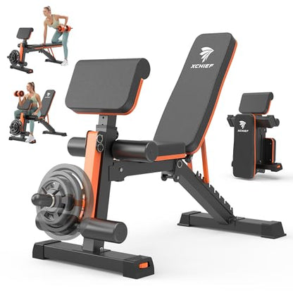 Adjustable Weight Bench - 1000LBS Capacity Heavy Duty Foldable Workout Bench for Full Body Exercise, Flat/Incline/Decline, Bench Press for Home Gym with Preacher Pad & Leg Extension